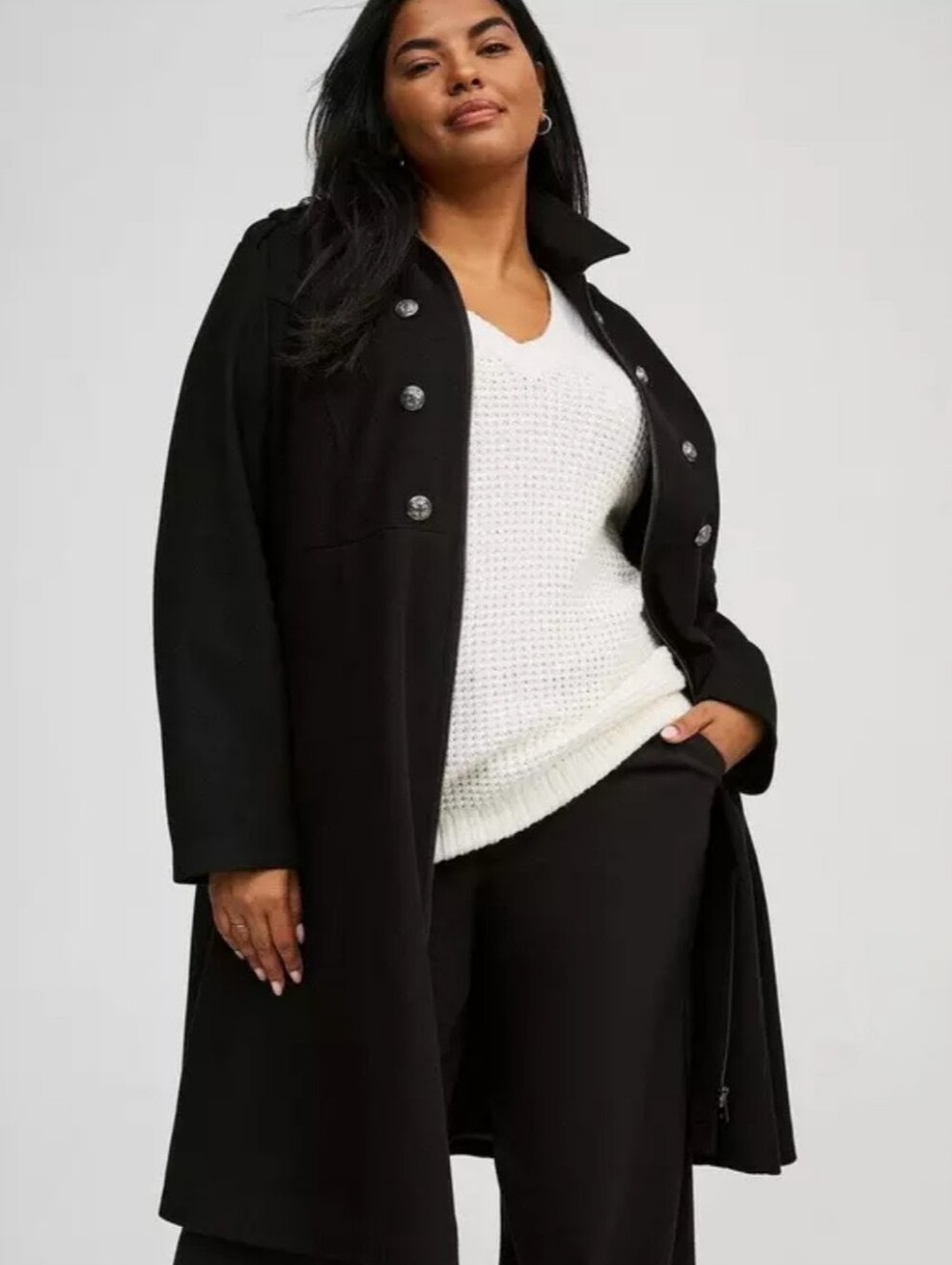 Torrid Melton Wool Zip Front Military Coat Deep Black Size 00 M/L